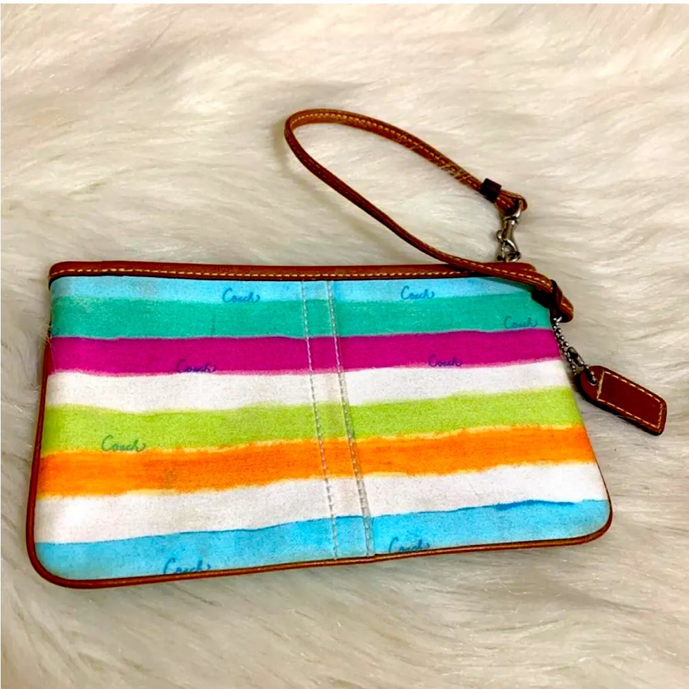 Coach Hampton Rainbow Watercolor Stripe Large Wristlet EUC - Picture 2 of 9